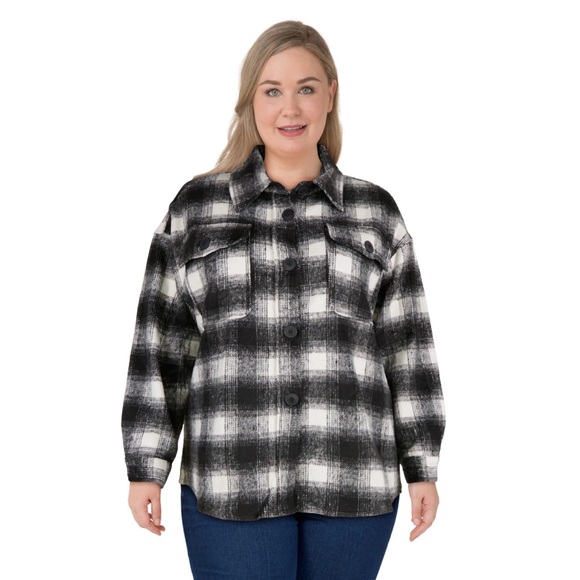 Mystyle Classic Black and Gray Plaid Women's Button Down Shirt/Shacket - Picture 1 of 9